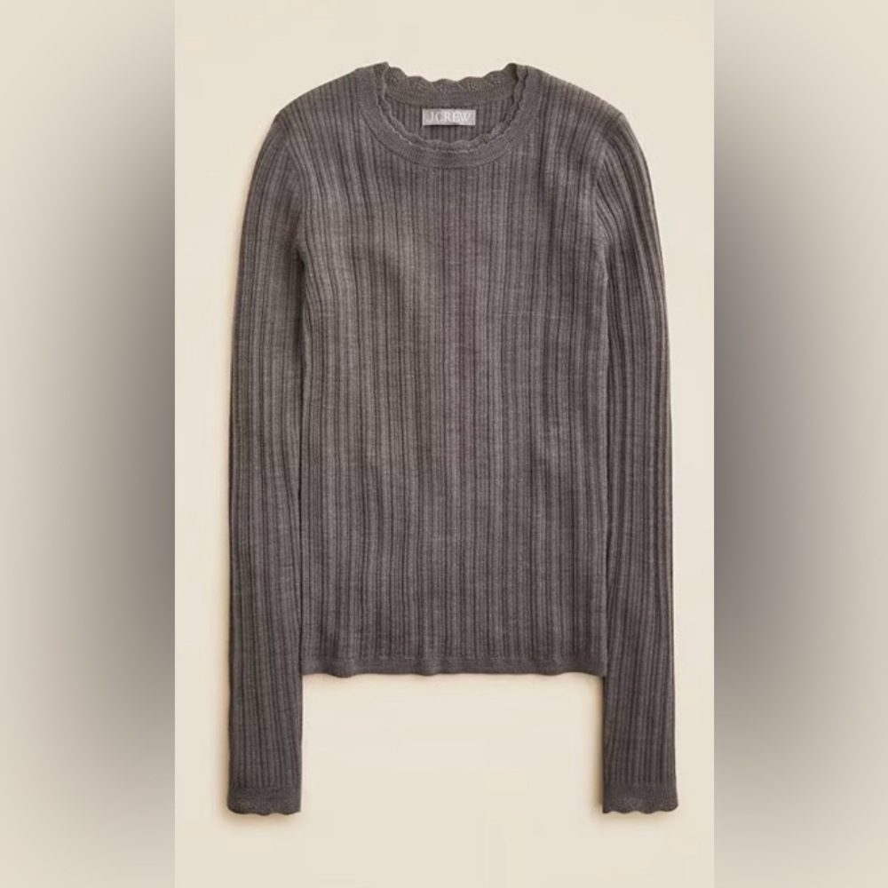 J. Crew Layered pointelle sweater-tee in merino wool in grey